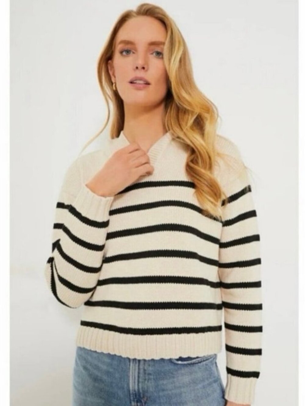 Tuckernuck Striped Hooded Sweater Cream Black Bretagne Style Womens Size XL